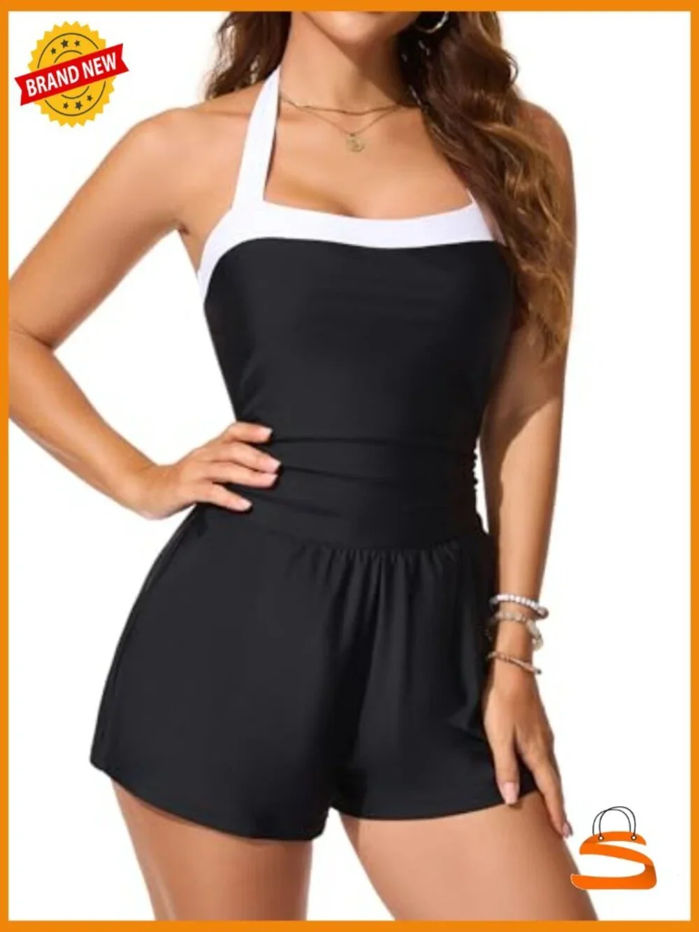 Tummy Control One Piece Swimsuit with Shorts and Pockets